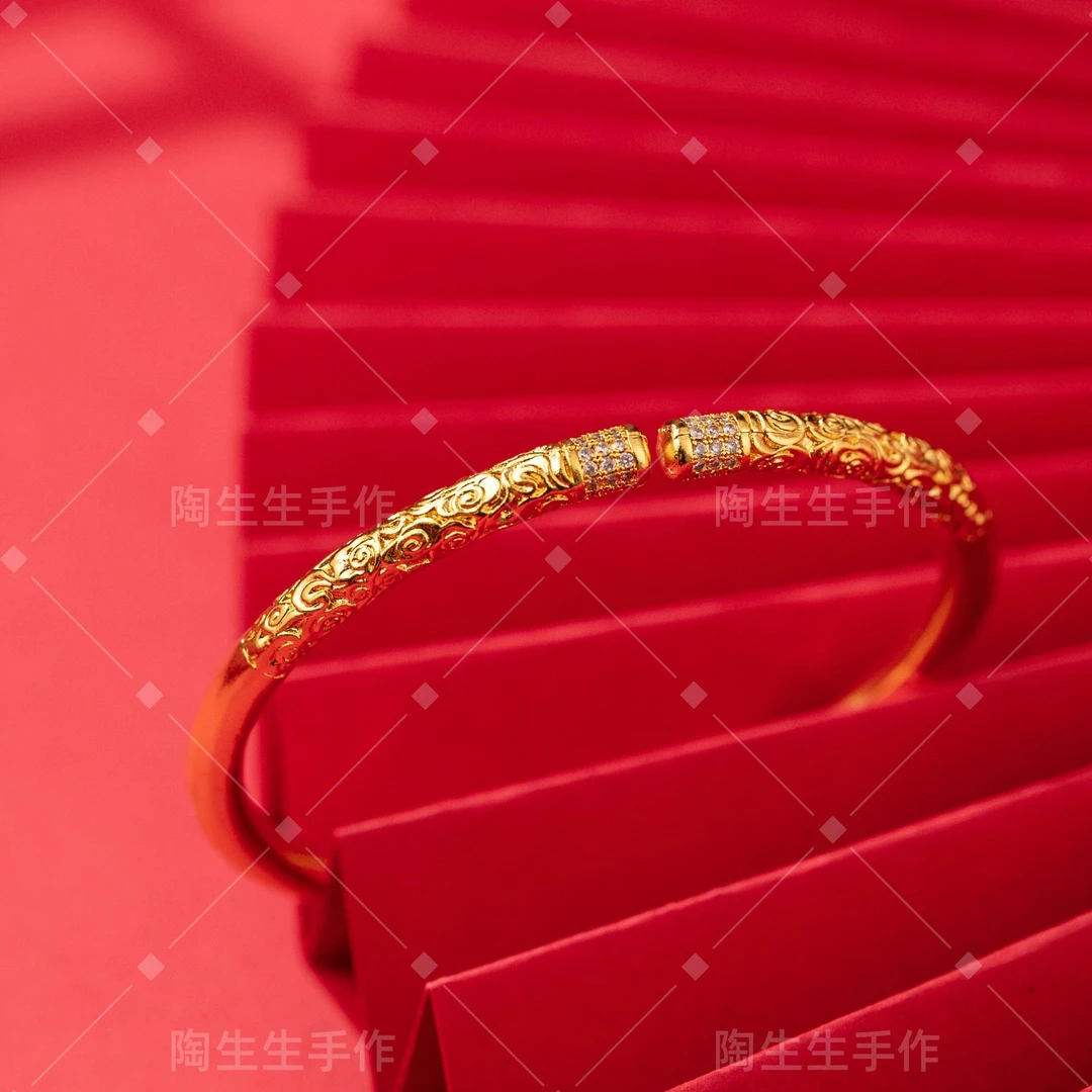铜合金手镯 |陶生生|铜合金合成锆石手镯 新中式金箍棒手环女