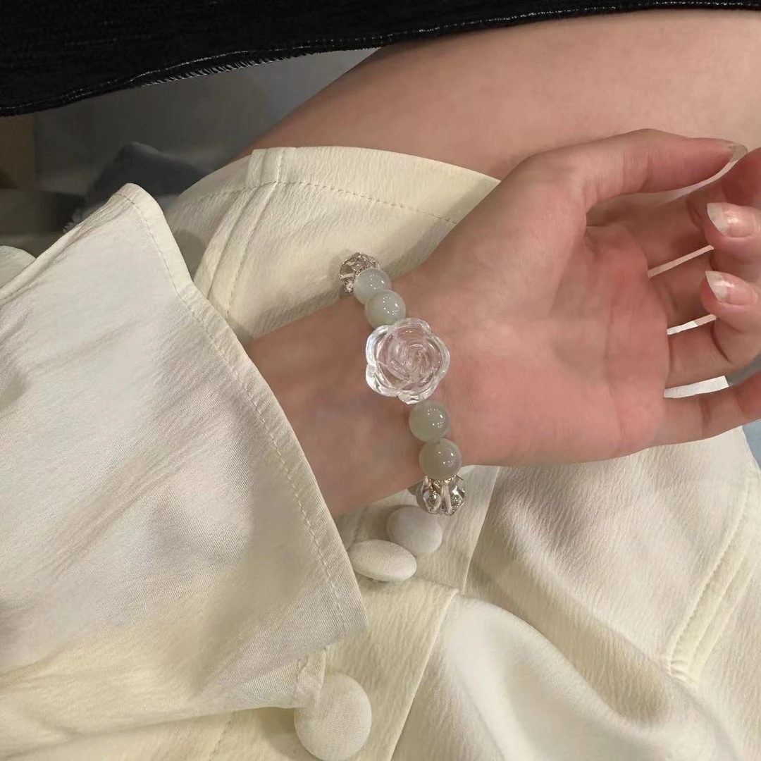 A482『玫瑰』绿月光白水莲花手串