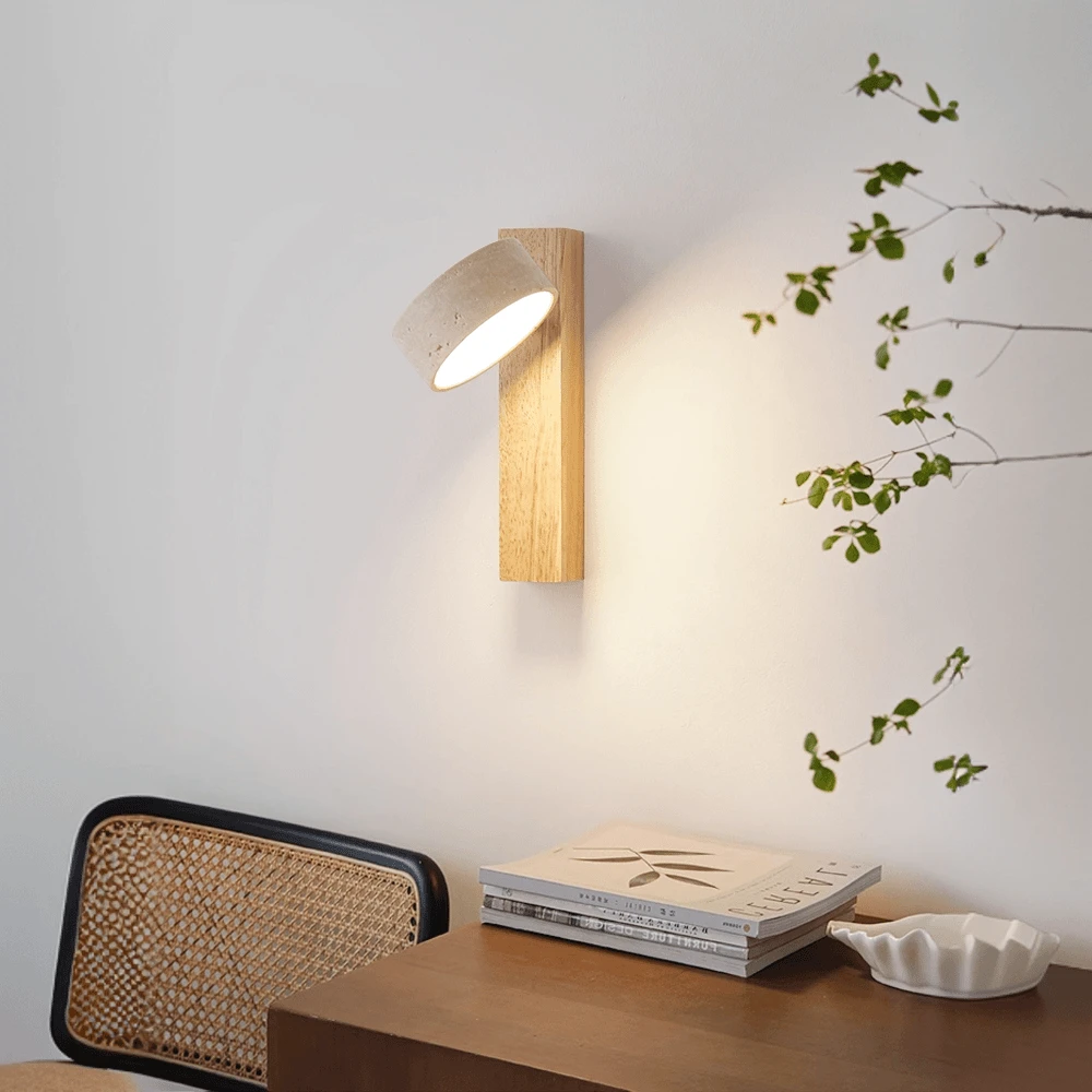 光质造 原木风卧室床头壁灯可旋转中古风日式侘寂风民宿装饰创意