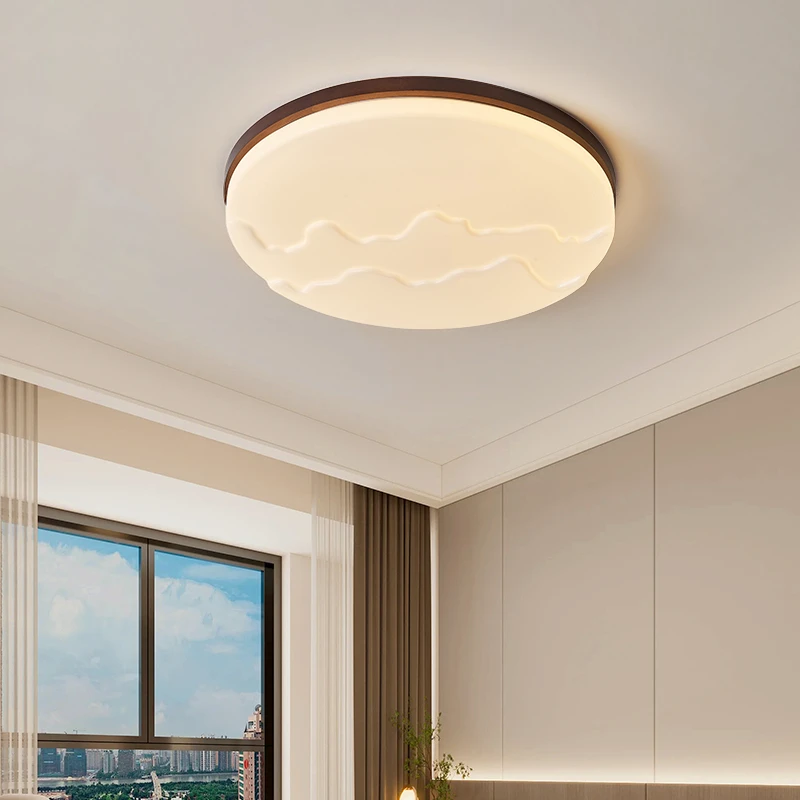 胡桃木色吸顶灯LED护眼主卧灯新中式复古卧室房间阳台实木吸顶灯