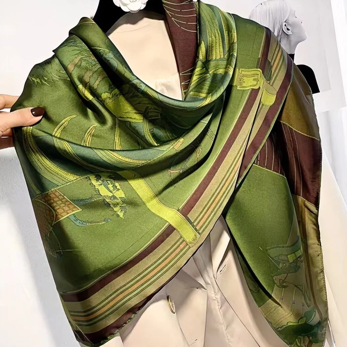 丽景缎110*110方巾气质绿色百搭时尚丝巾夏季优雅-【神秘部落】