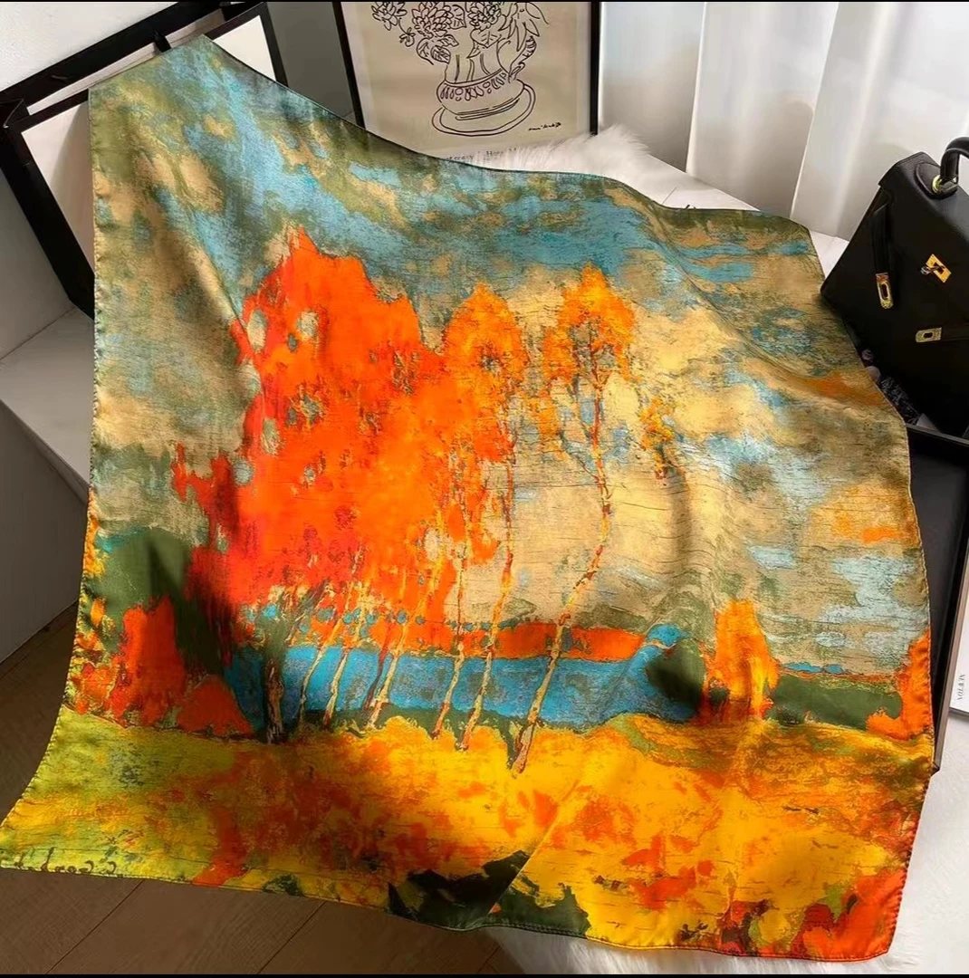 【新粉福利】丽景缎90*90方巾高档气质百搭时尚丝巾夏季-秋之韵