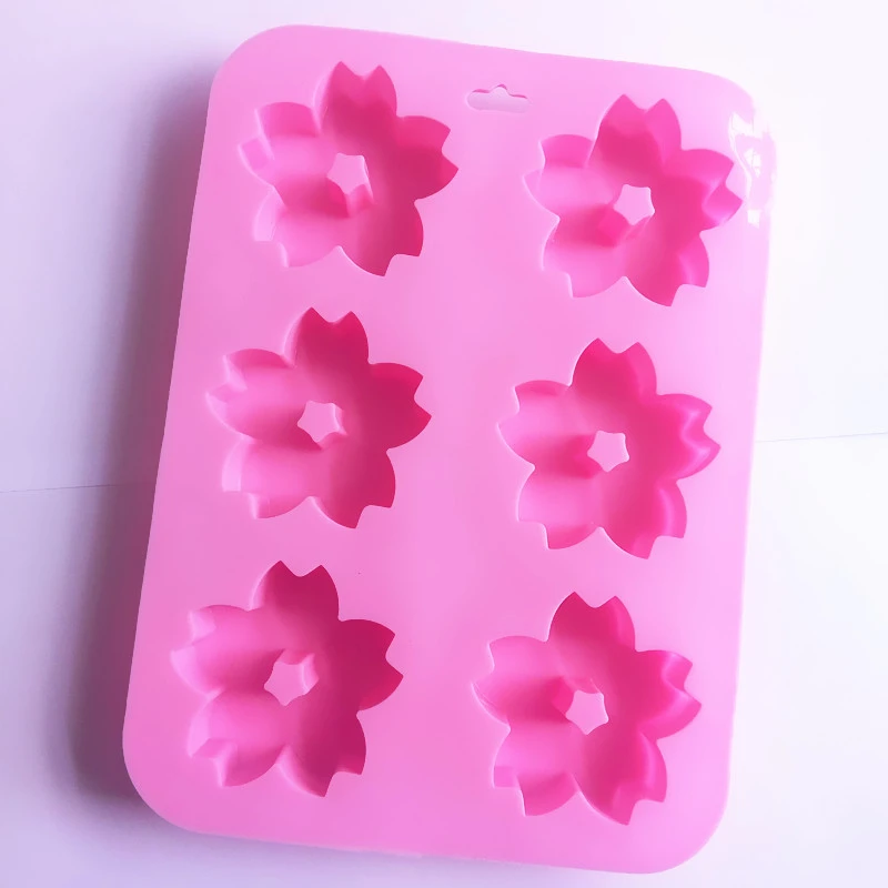 6连花朵蛋糕模具硅胶家用烘焙工具樱花菊花多联巧克力果冻布丁模