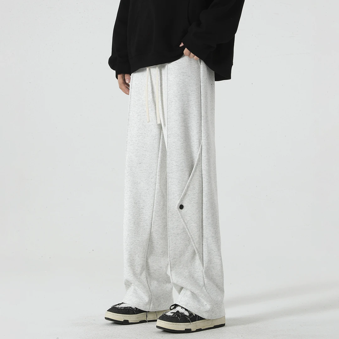 裤子男秋冬宽松直筒潮牌设计感阔腿裤潮流百搭卫裤加绒休闲运动裤