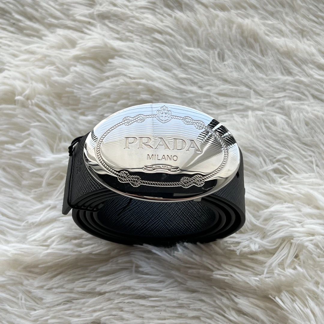 99新 Prada/普拉达 平滑扣 皮带 男女同款 90码 公价6K