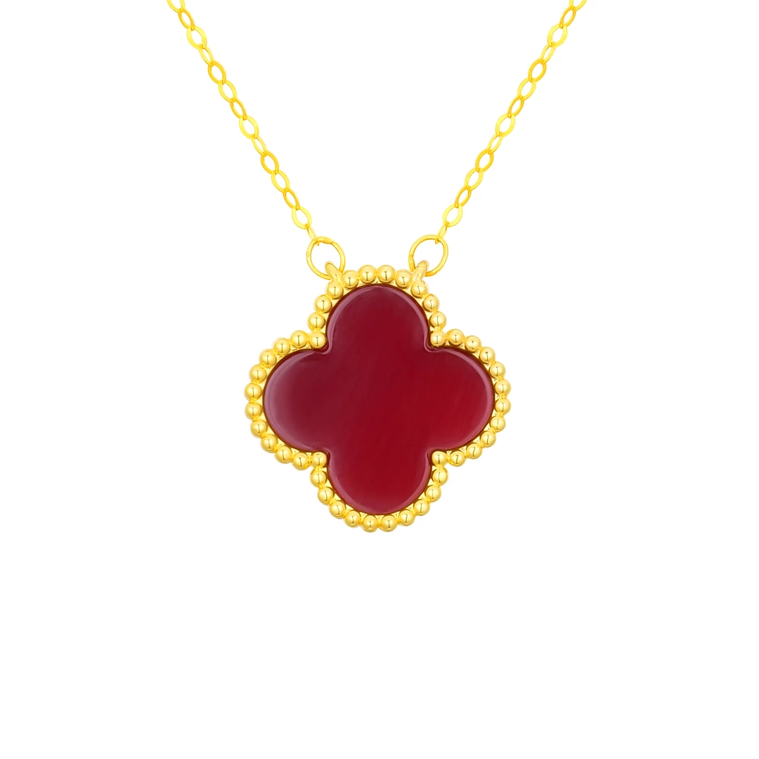 【旺旺专享】18K金红玛瑙15mm套链四叶红色  K8048