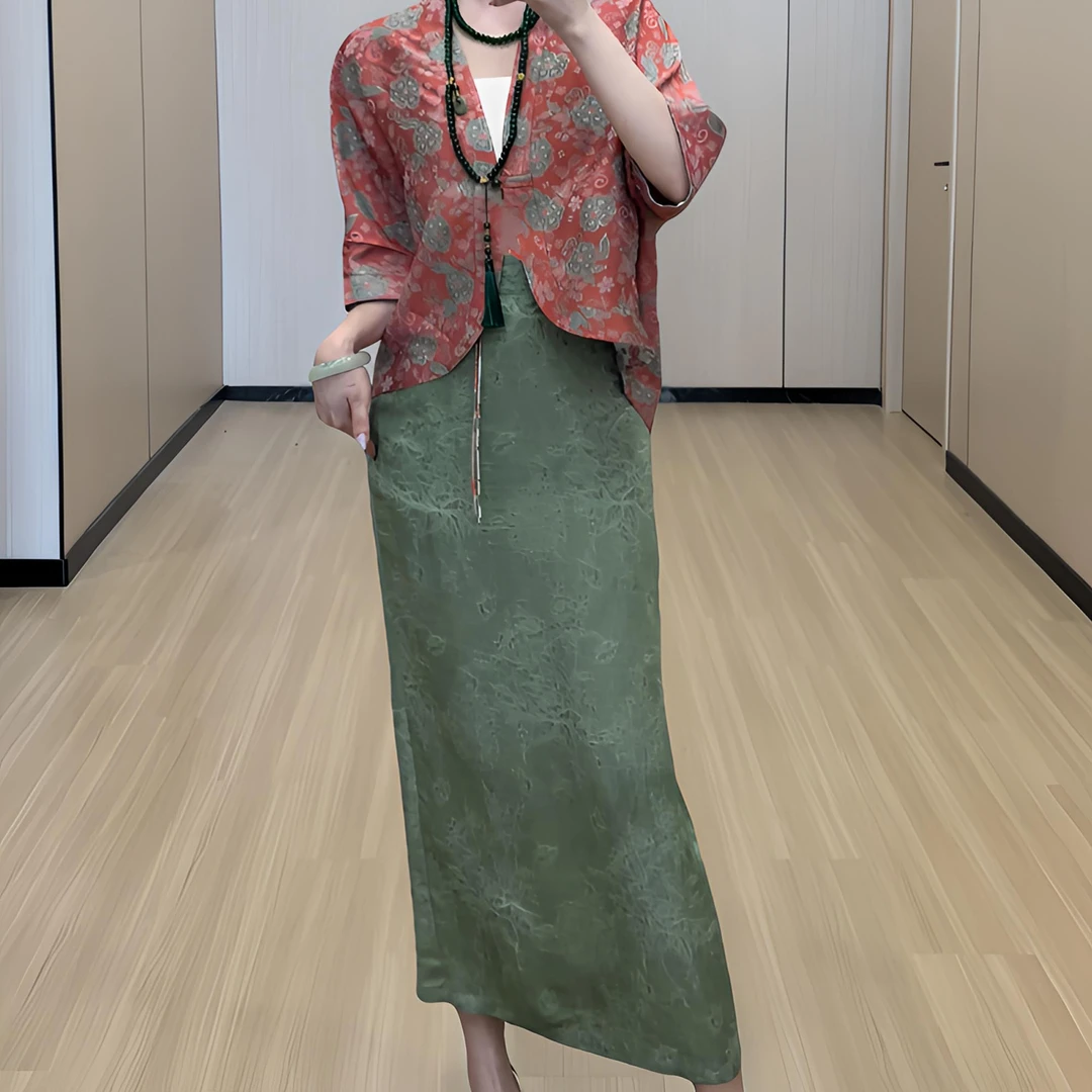 仫赐【碧落】桑蚕丝植物炒色新中式高级宋锦半裙国风裙子MCFBQ0150