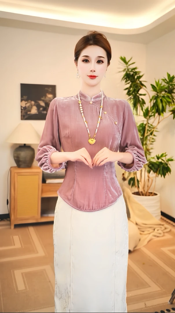 仫赐【蜜桃如粉】日常中式长袖时尚气质气质中国风冬季上衣F9568