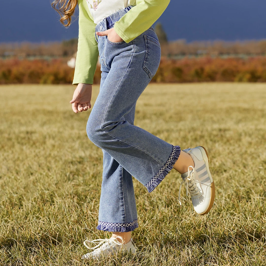 女童牛仔裤2025春季新款毛边喇叭裤中大童高腰百搭洋气休闲长裤