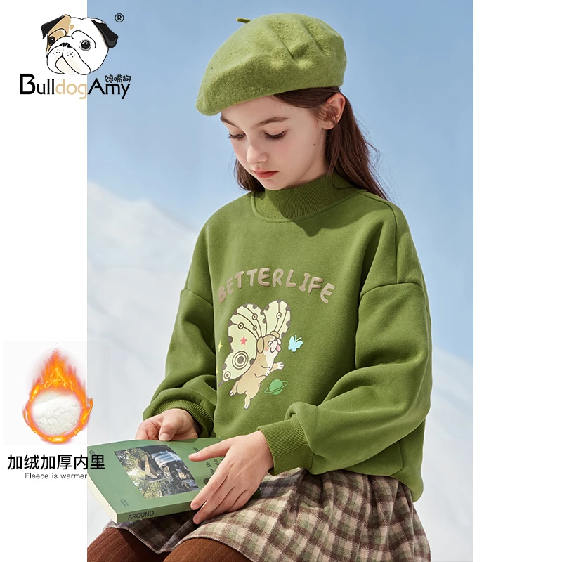 XF944705女童加绒卫衣2024冬季新款洋气儿童圆领套头上衣加厚衣服