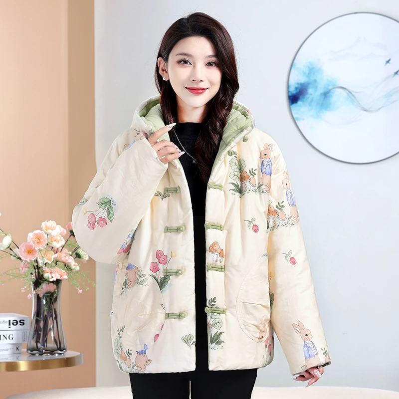 【新疆棉花袄】新款新疆长绒棉连帽棉袄保暖时尚新中式花棉袄