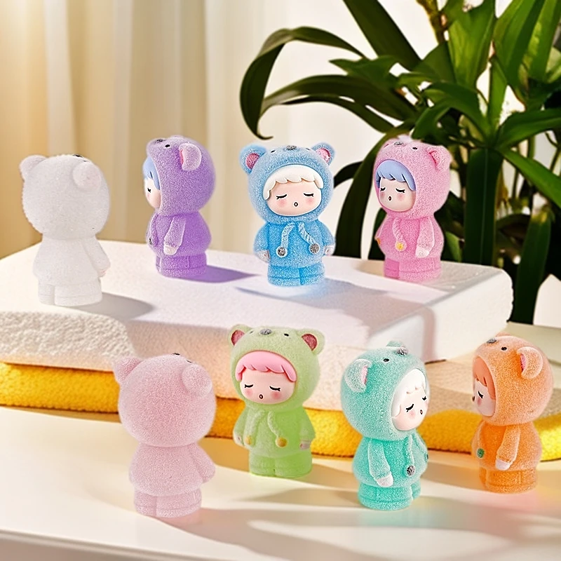 新年植绒小熊萌粒树脂小摆件汽车办公创意桌面摆件可爱装饰摆件