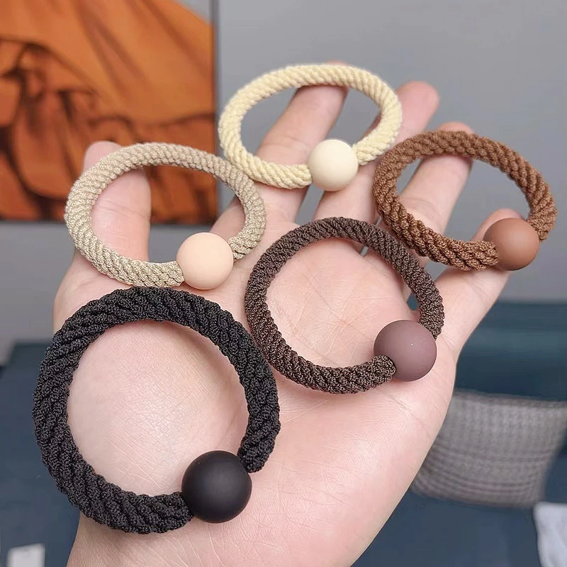 2023新款发绳奶茶色磨砂珠皮筋高弹气质马尾发圈发饰
