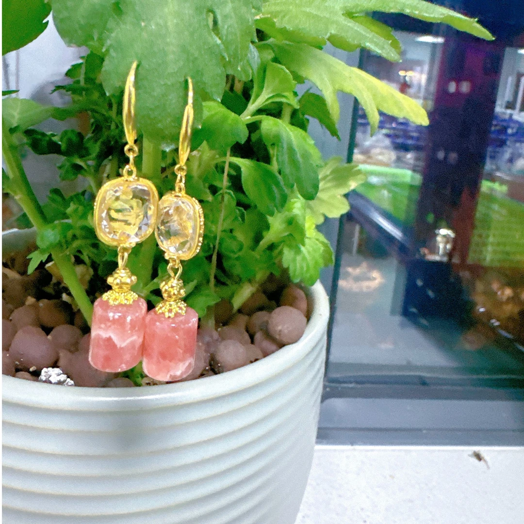 【莹莹专属】天然珠宝红纹耳钩M2833