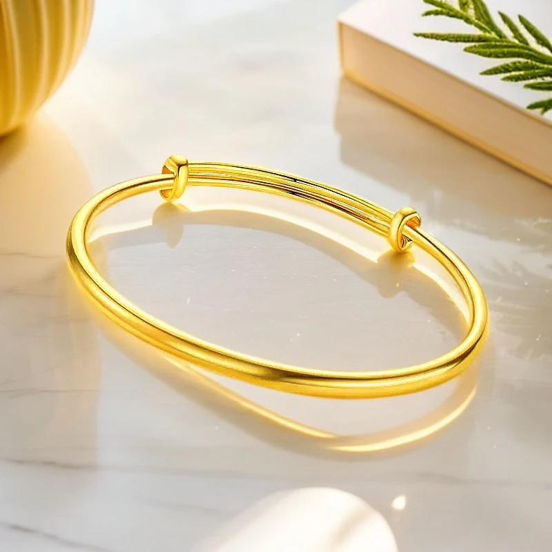 儿童宝宝手镯足金999男女光面镯子小孩满月周岁婴儿百日礼首饰