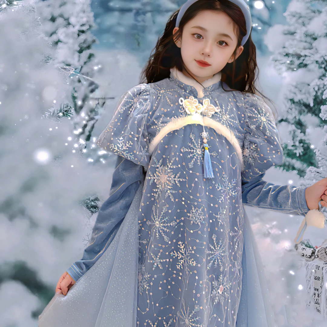 C054【冰雪奇缘】蓬蓬洋气裙新款儿童走秀长袖连衣裙231713Q