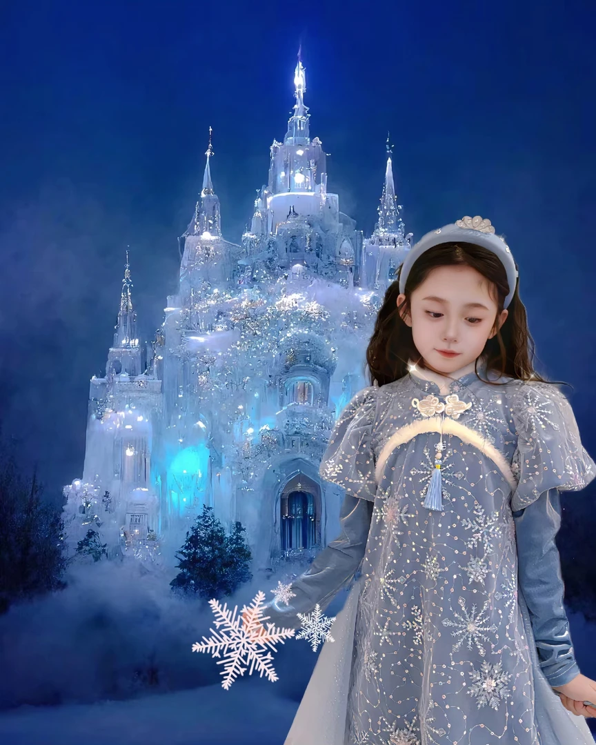 【冰雪奇缘】秋冬裙网纱蓬蓬洋气裙新款儿童走秀长袖连衣裙231713Q