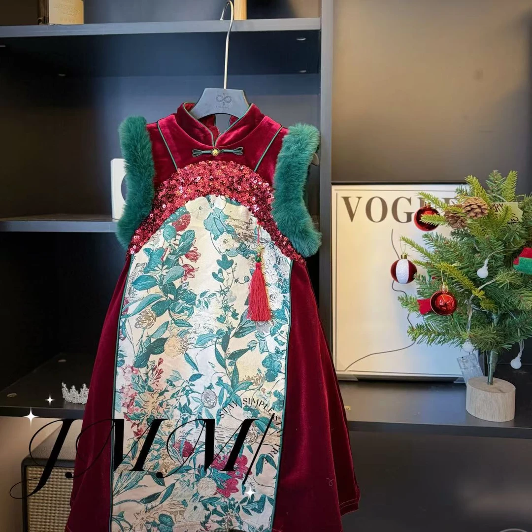 【绮梦】B090设计师设计时尚走秀秋冬款加厚国风连衣