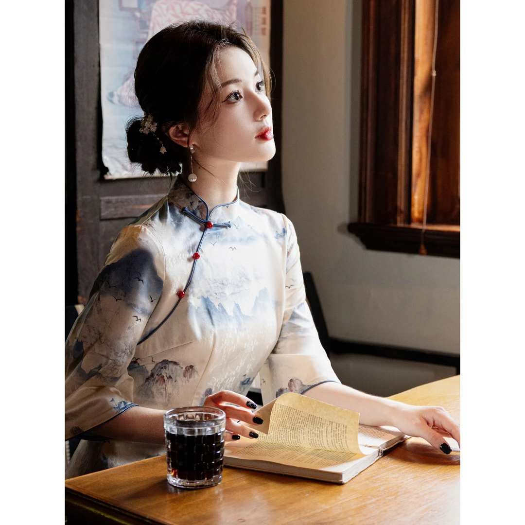 复古民国风新中式改良倒大袖提花旗袍2025年秋季新款日常穿连衣裙