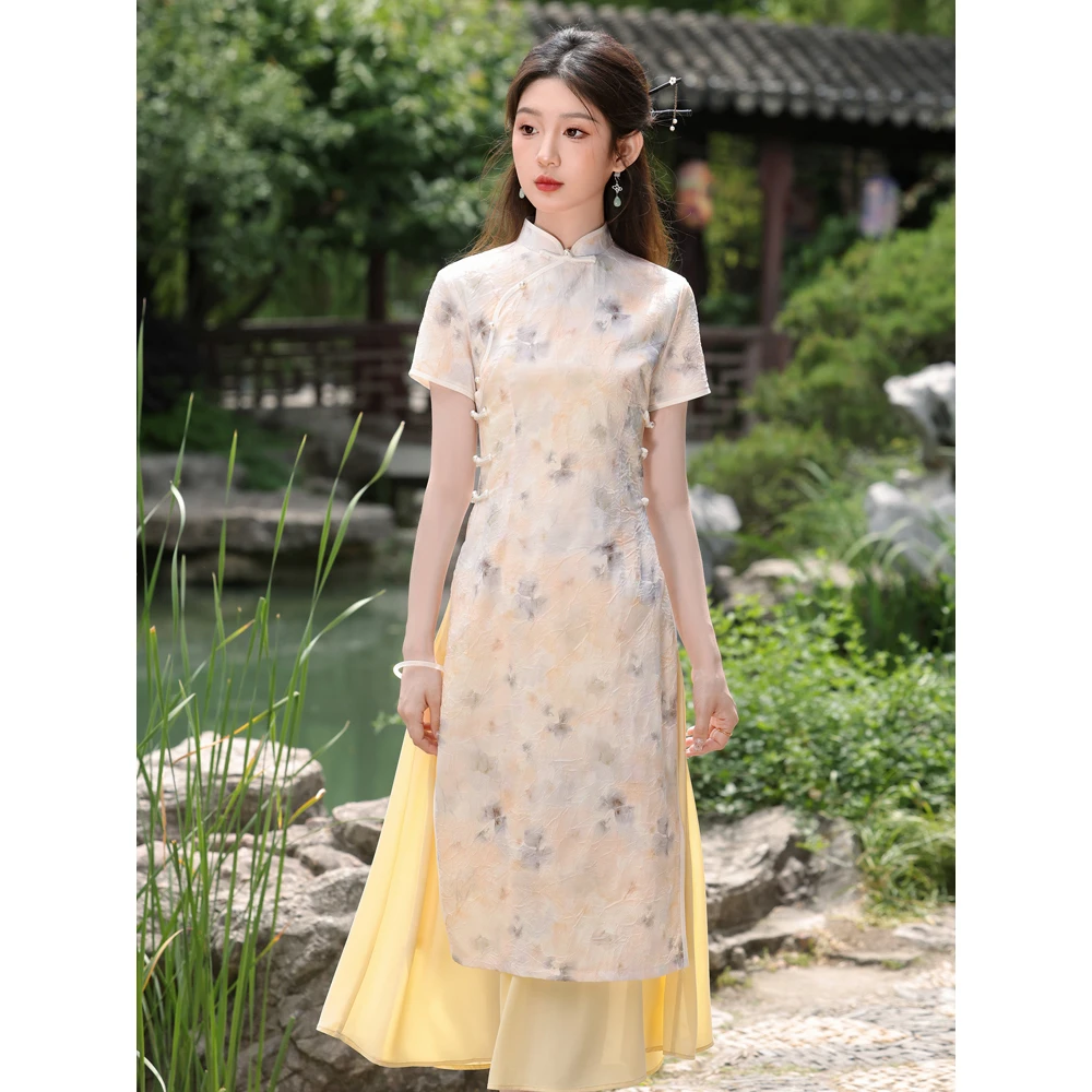 新中式旗袍2024新款改良日常中国风年轻款气质淑女奥黛连衣裙夏季