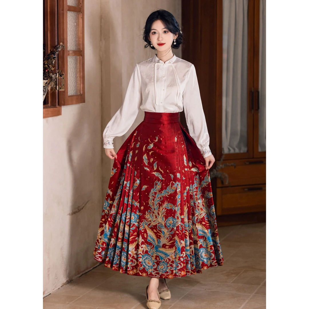 红色国风仿妆花马面裙旗袍2024年冬季新款敬酒服汉服女套装新中式