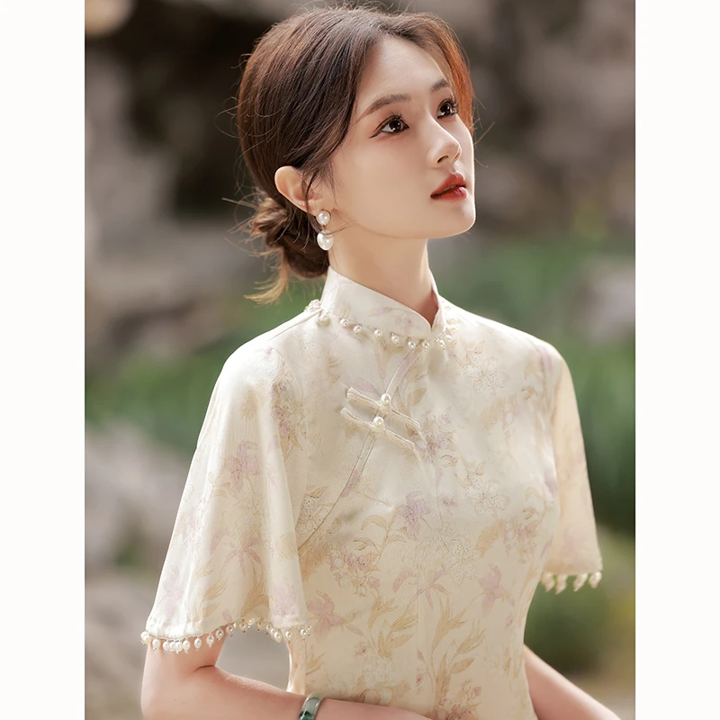 新中式旗袍新款2025春夏改良少女年轻长款日常修身气质优雅连衣裙