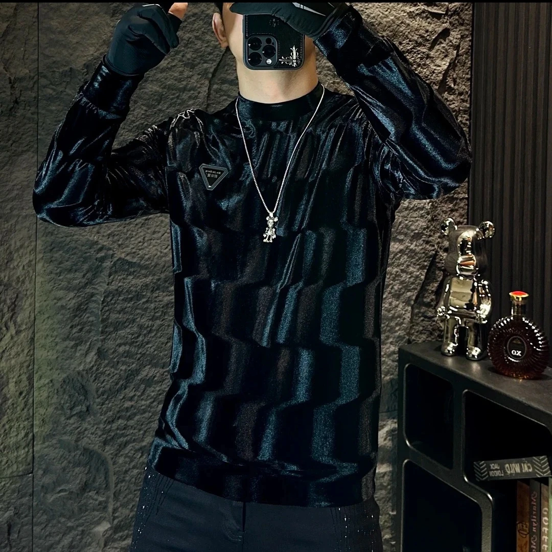 精典男装金丝绒半高领时尚休闲潮流秋冬长袖卫衣9917