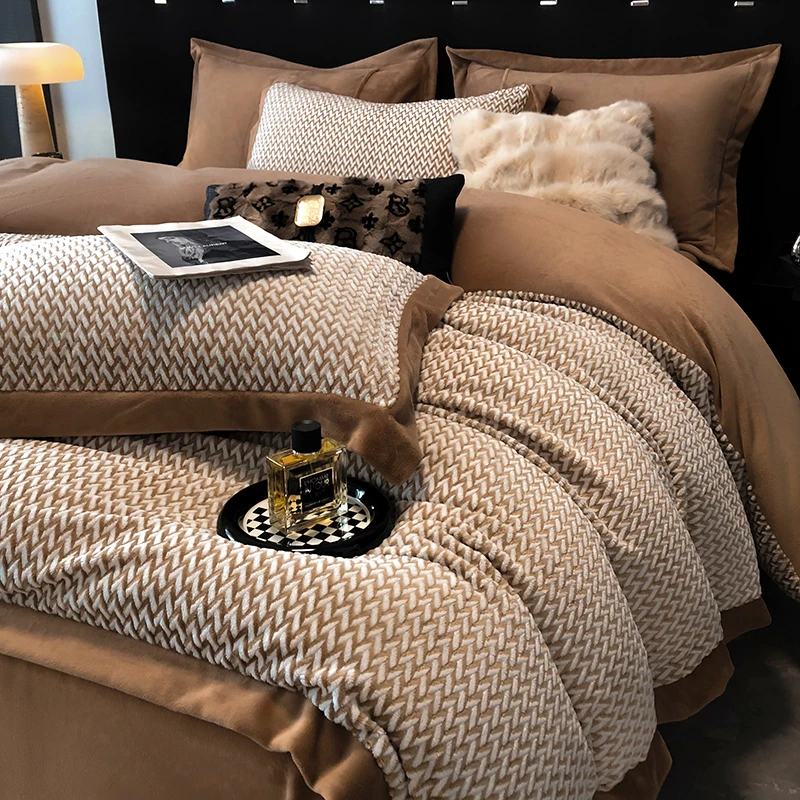 A类全消光牛奶绒四件套冬季双面加绒珊瑚绒加厚床单被套床上用品