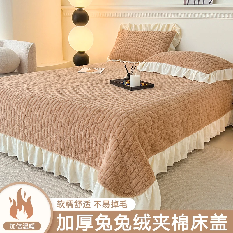 加厚牛奶绒床盖单件加绒保暖兔毛绒榻榻米床单炕盖防滑被单床铺盖