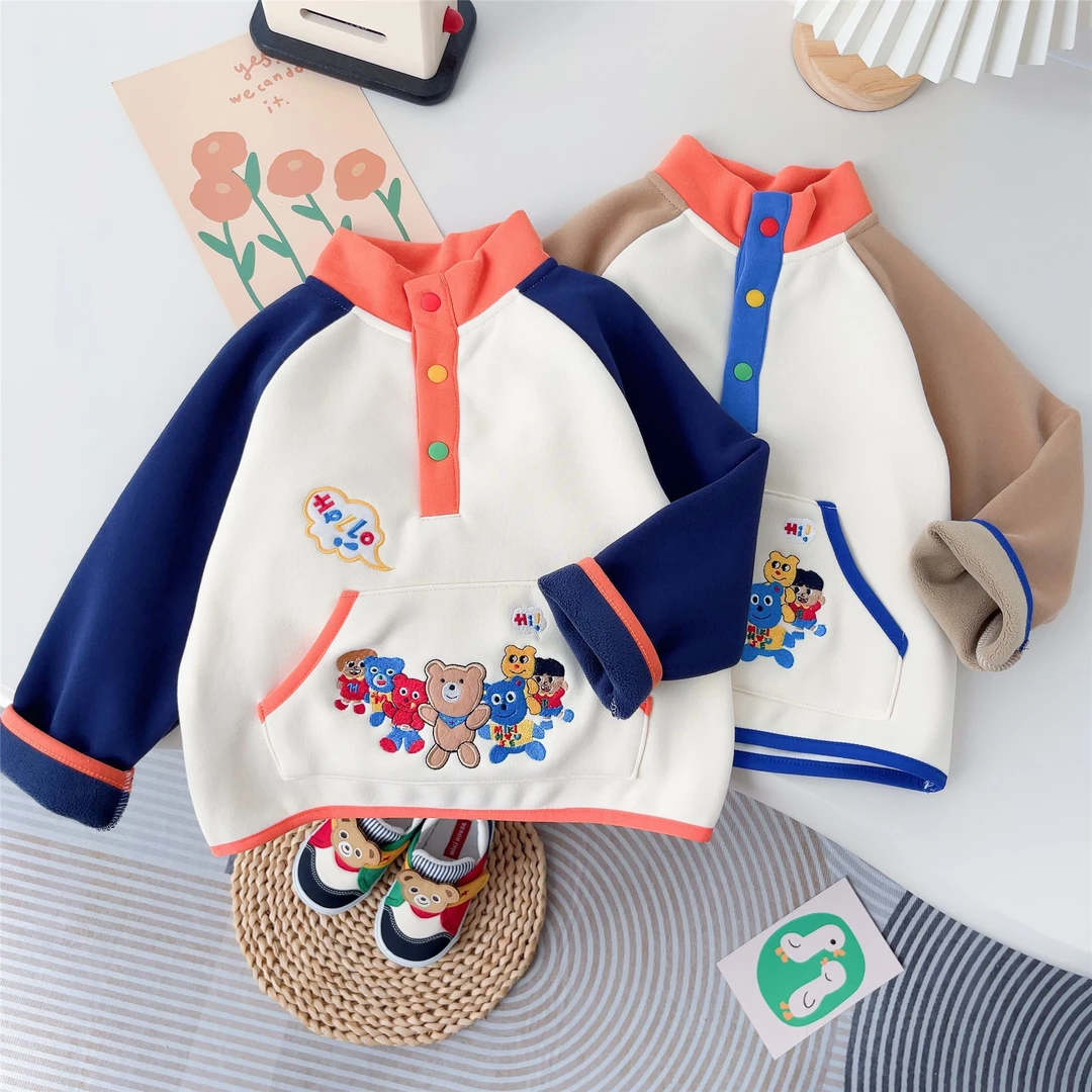 日系外贸童装秋冬新男女儿童长袖卫衣玩偶派对小熊宽松加绒上衣