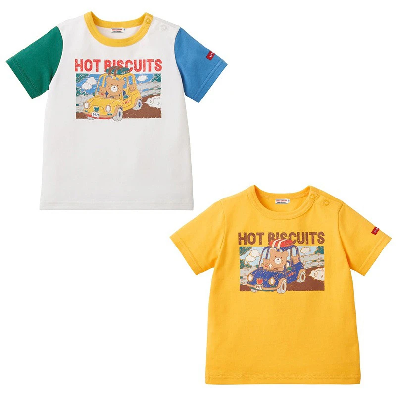 miki童装日系男女童短袖T卡通HB麻子熊旅行印花圆领半袖T恤打底衫