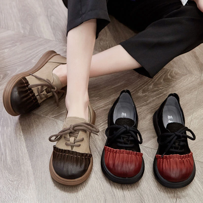 平底休闲潮鞋2025新款春秋百搭美式复古小皮鞋真皮妈妈女士单鞋子