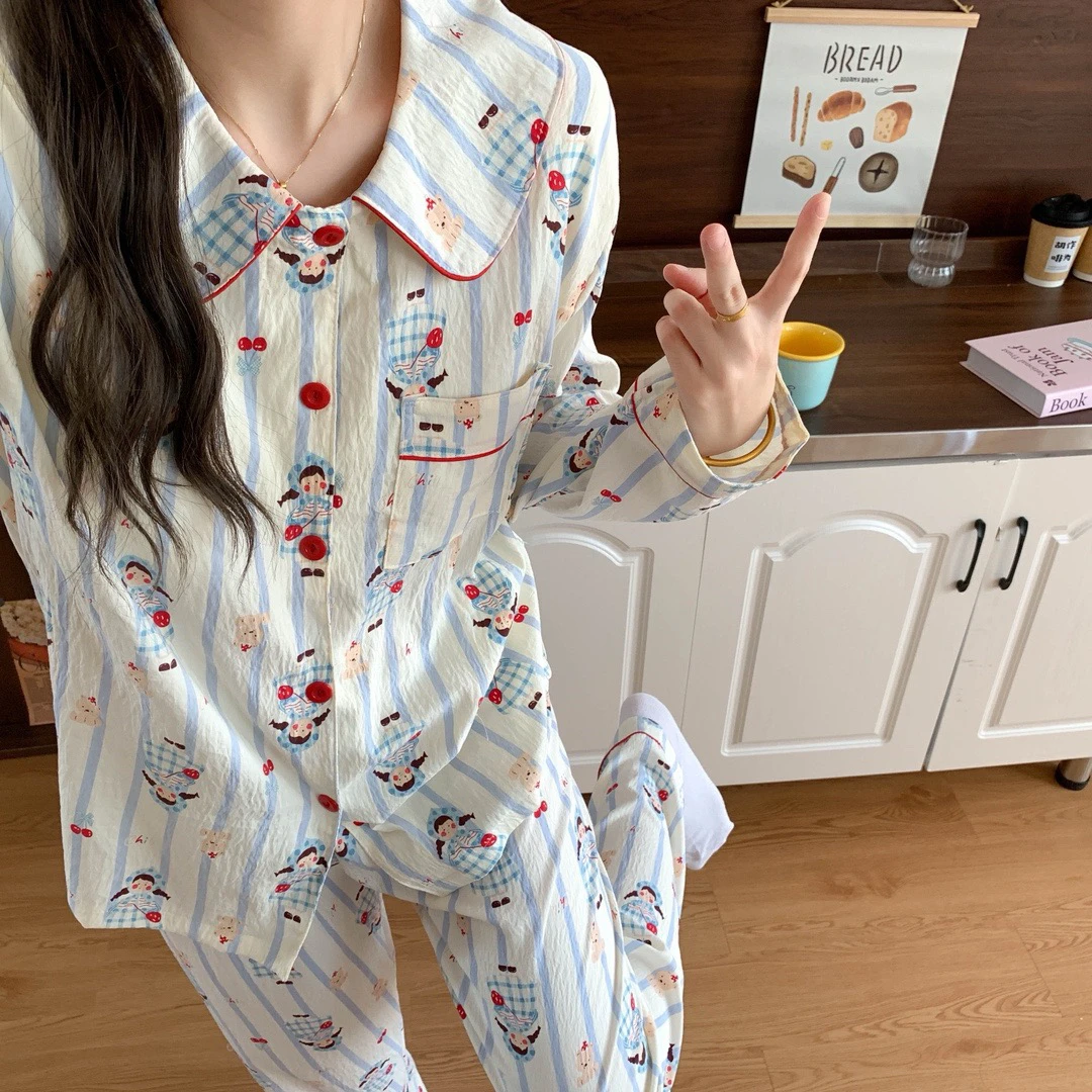 NS「自在松弛」春秋季带bra甜美卡通宽松排扣睡衣家居服