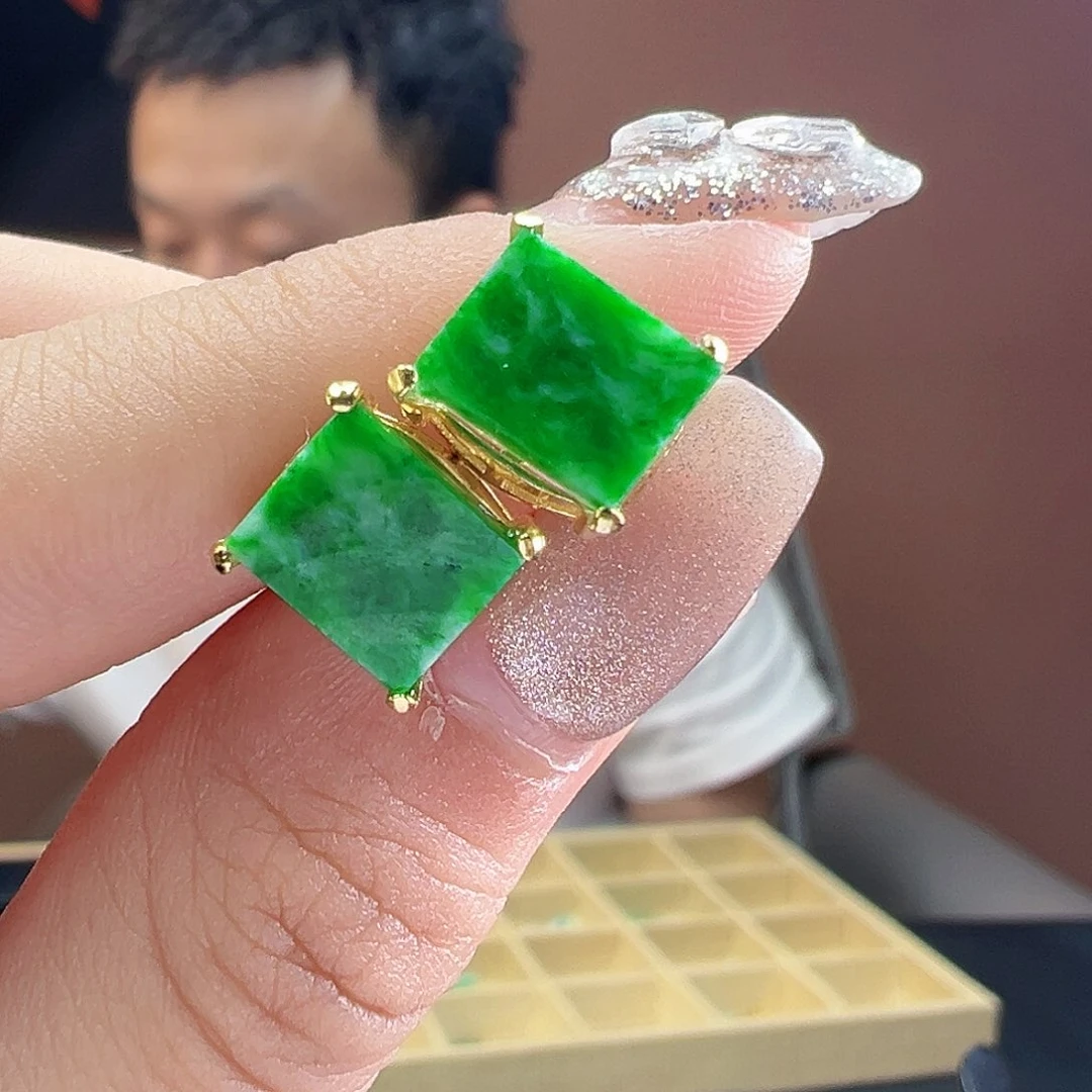 翡翠耳饰银S925镶嵌耳环
