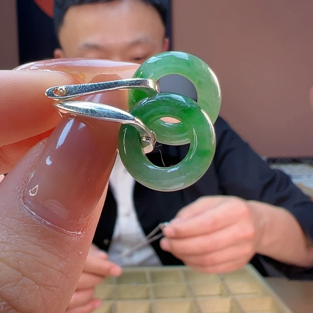 翡翠耳饰银S925镶嵌耳环