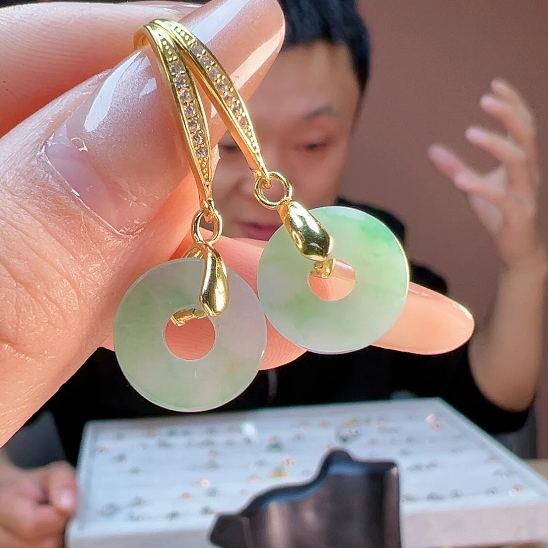 翡翠耳饰银S925镶嵌耳环