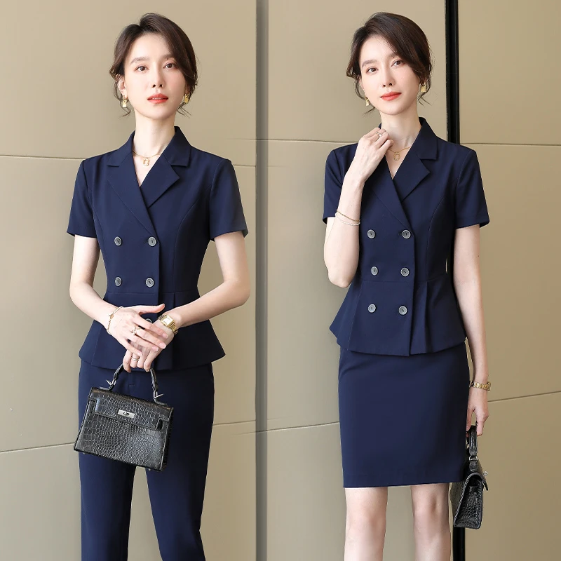 夏天薄款西装套装女短袖职业装裙子女神范通勤白领上班族工作服女