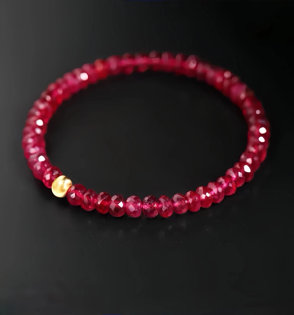 钛钢手链 鸽血刻面红石手链水晶转运珠手串简约气质女款手饰礼物