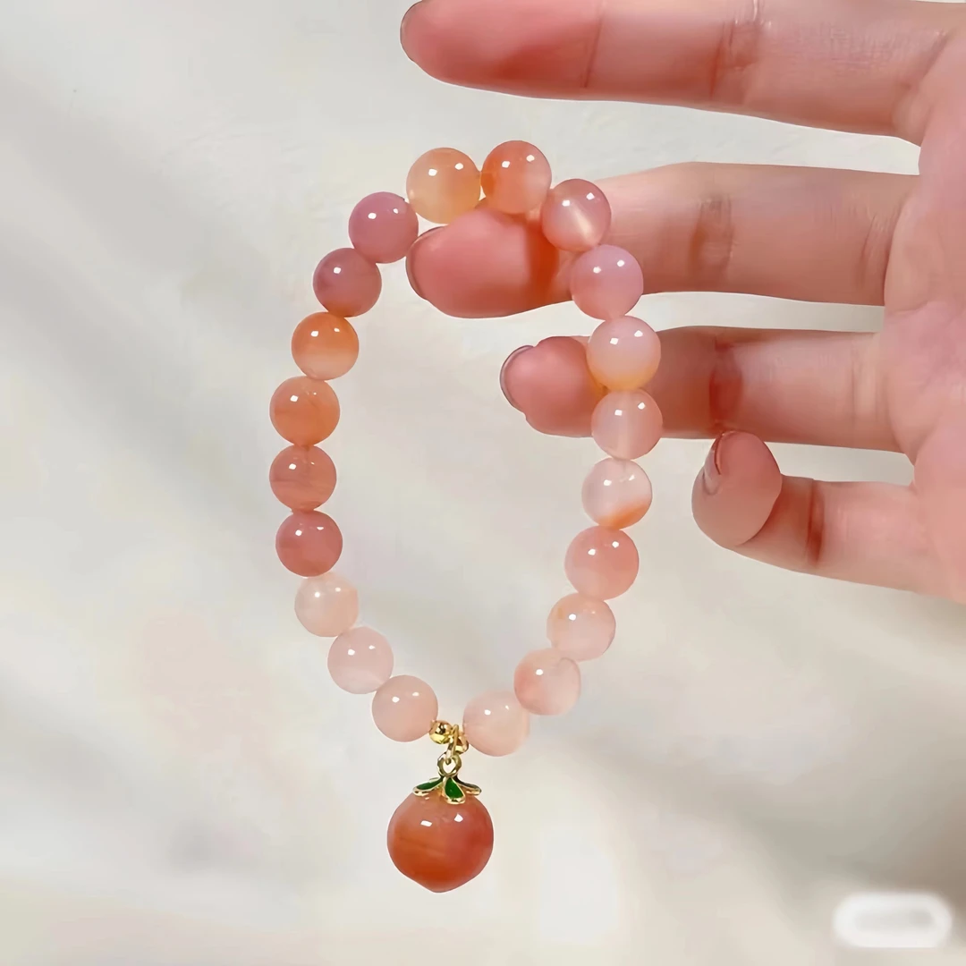 天然盐源糖果玛瑙手串渐变色蜜桃南红玛瑙手链荔枝冻简约闺蜜礼物