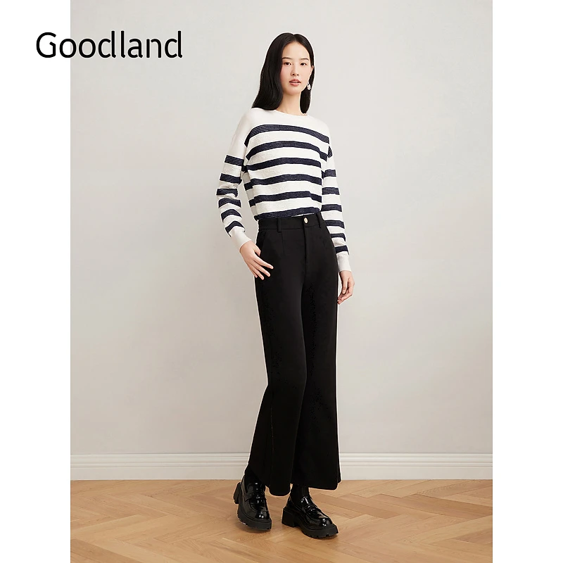 Goodland美地2024冬季新款法式四面弹保暖白鸭绒微喇叭羽绒裤