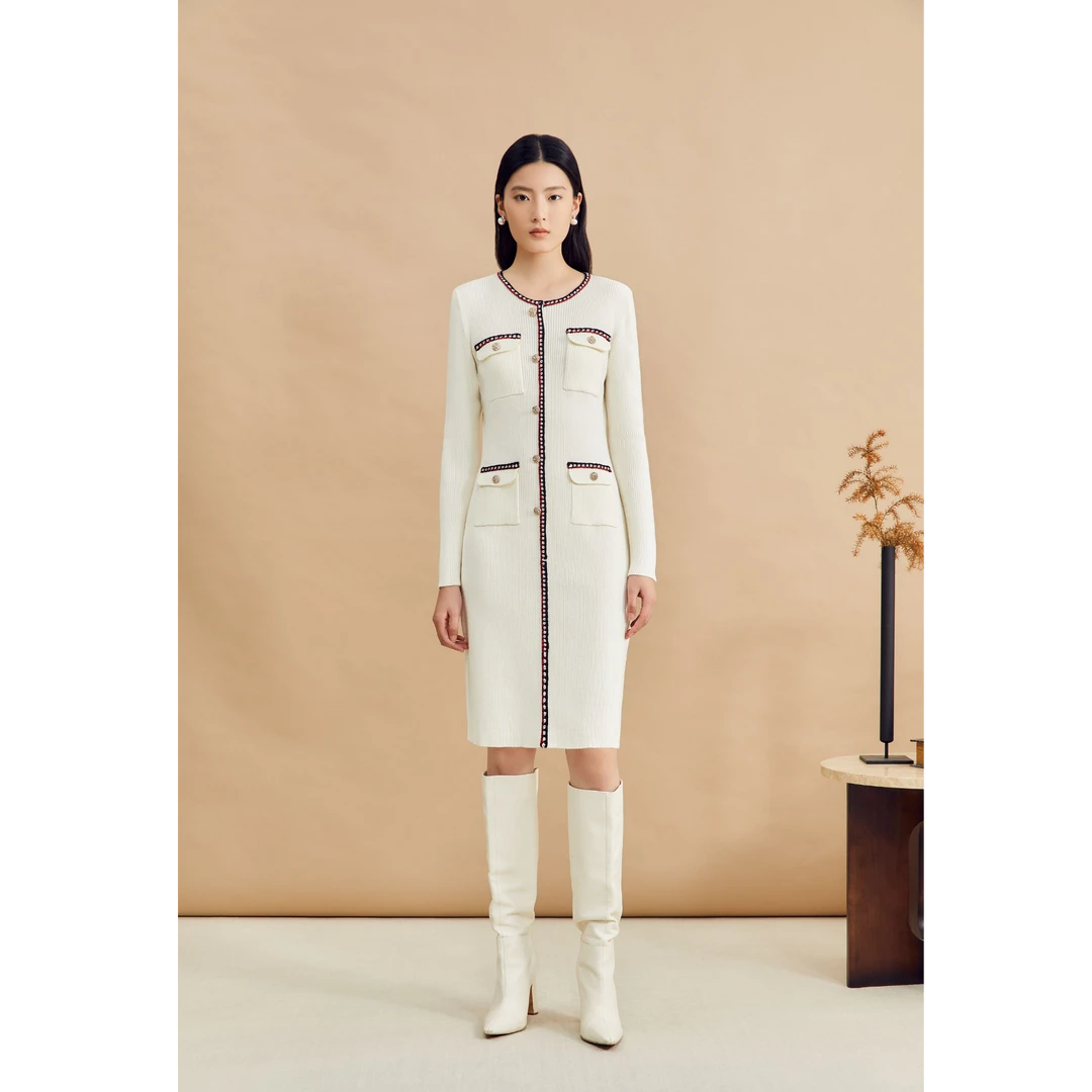 【优雅衣橱】YINER音儿专选2024冬季新款法式香风撞色针织连衣裙