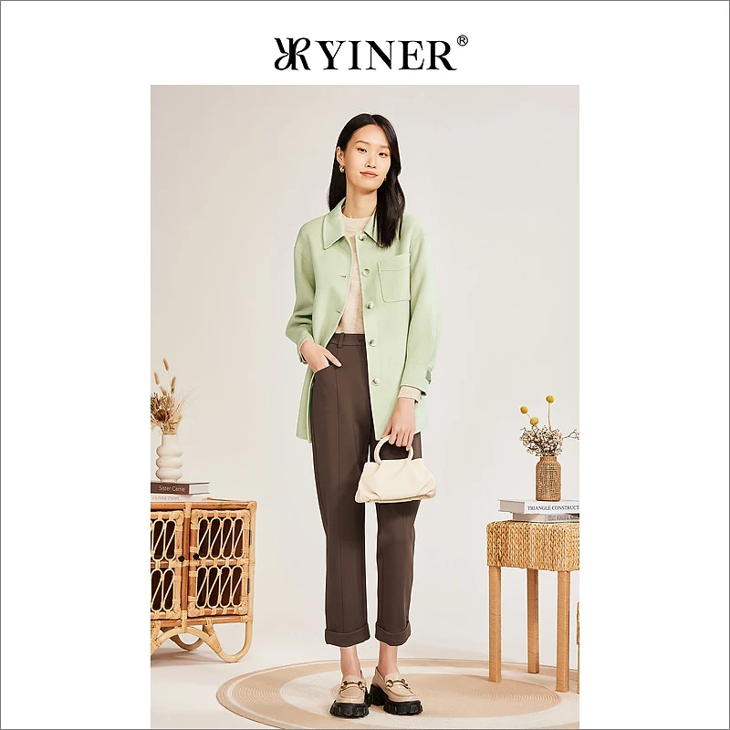 YINER音儿女装冬季纯绵羊毛双面呢子大衣廓形外套