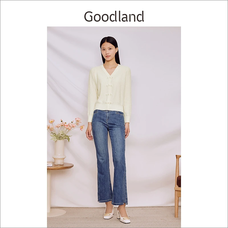 【云感真丝羊毛】Goodland美地女装2023秋季中式盘扣针织衫