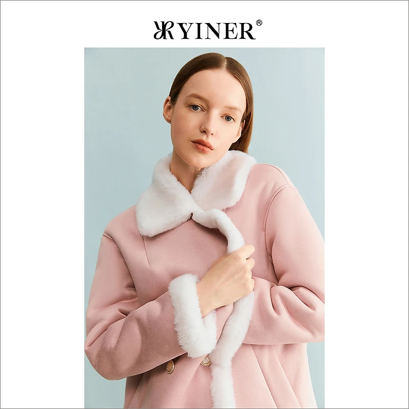 YINER音儿专选女装秋季毛绒收袖绵羊毛毛呢休闲外套