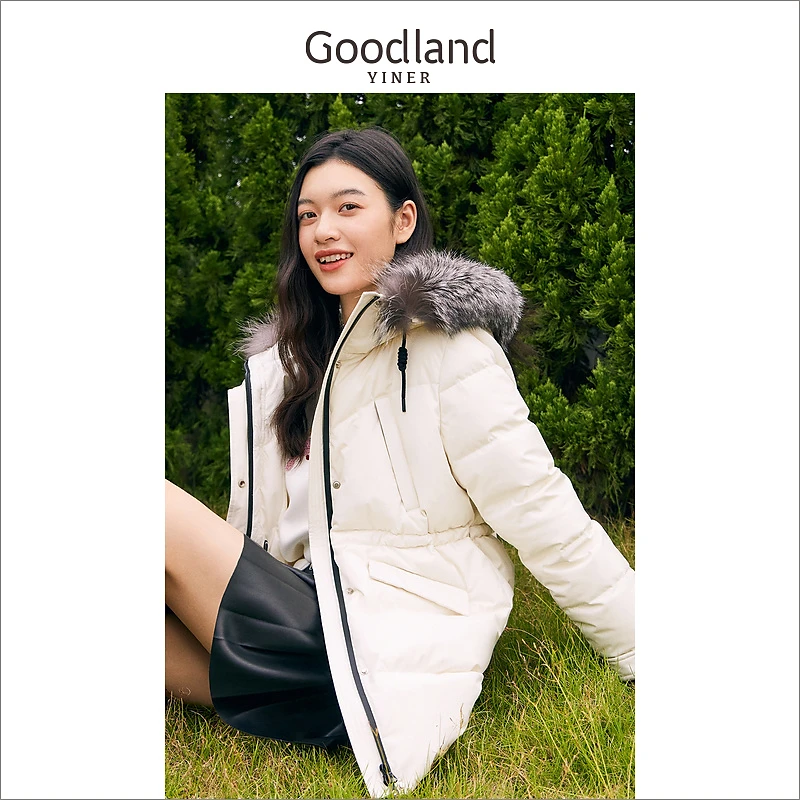 [霍尔多巴吉鹅绒]Goodland美地女装冬季狐狸毛领羽绒服