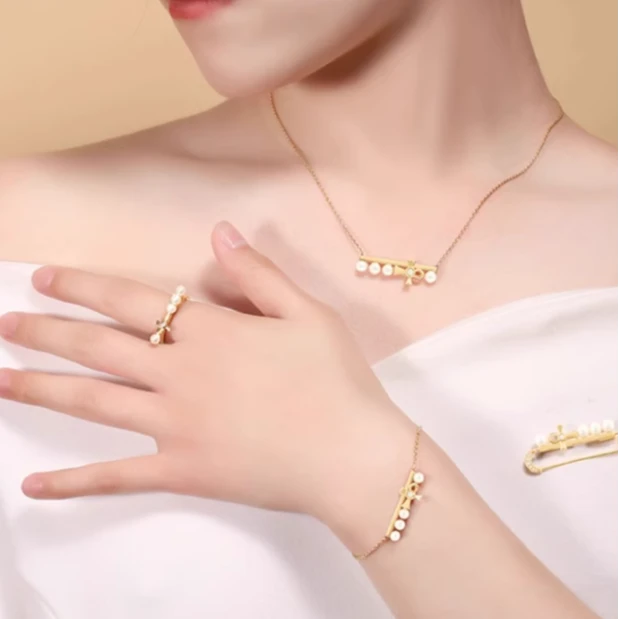 合金项链 物兮物安卡K镀金珍珠彩锆首饰项链手链生日礼物礼品女