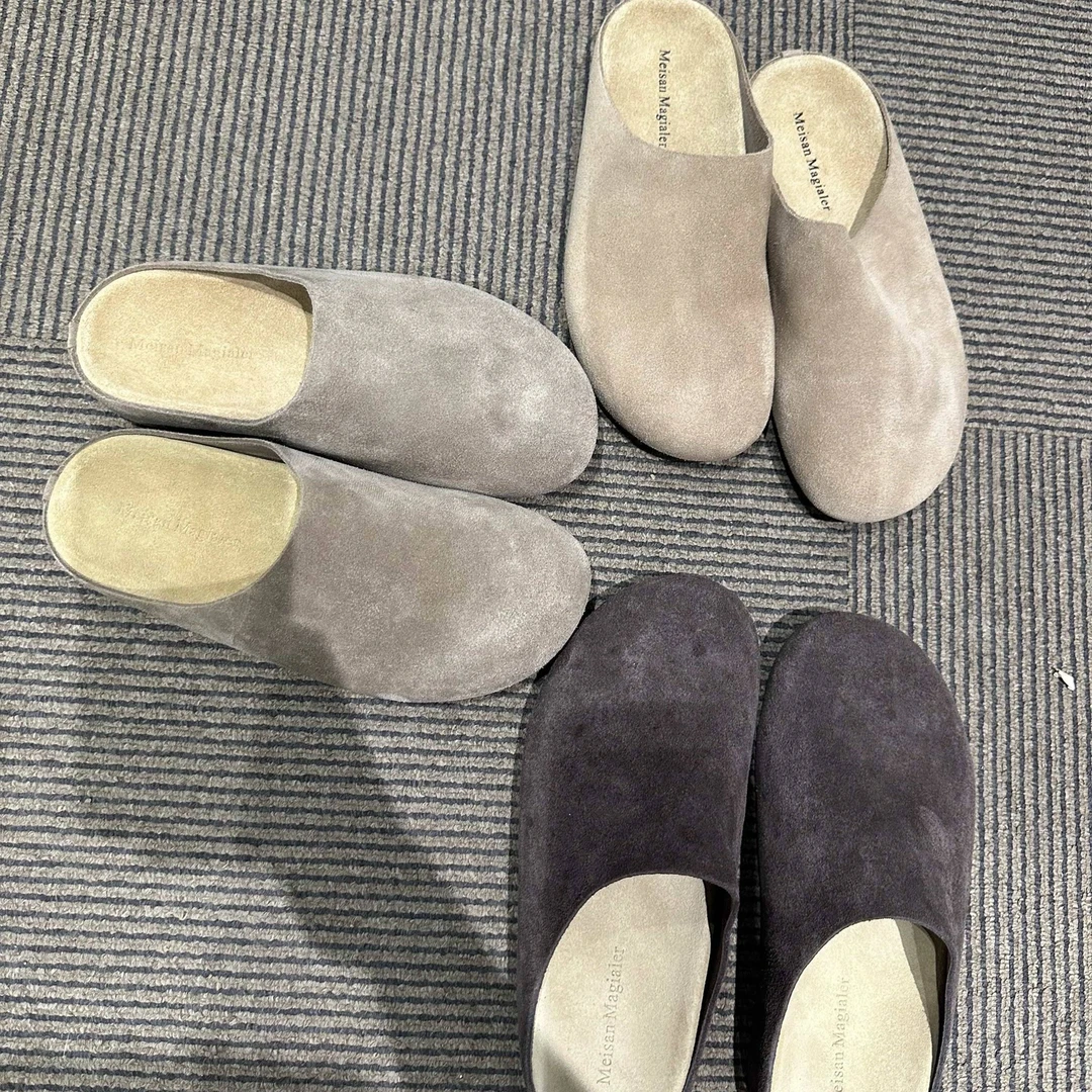 软木包头半拖鞋2024秋冬季真皮男女情侣外穿厚底复古懒人拖平底