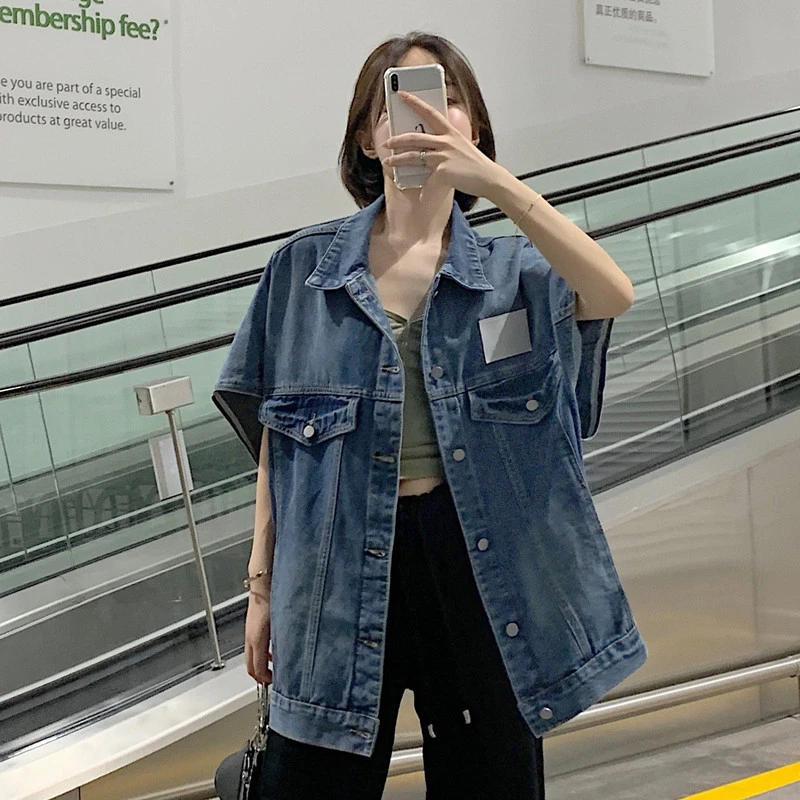 2025春夏新款坎肩牛仔马甲宽松刺绣字母韩版外套女750