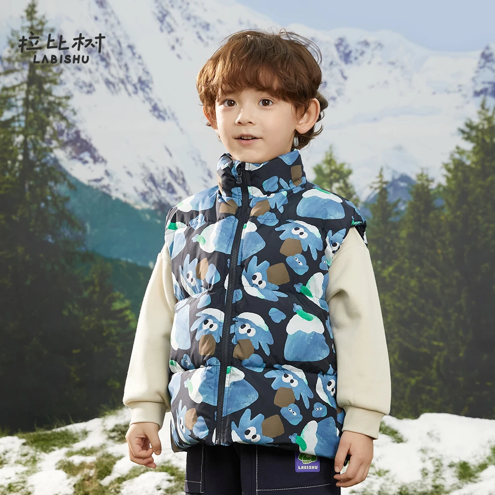 拉比树秋冬宝宝时尚外穿加厚【三防】背心男童冬季满印保暖羽绒马甲