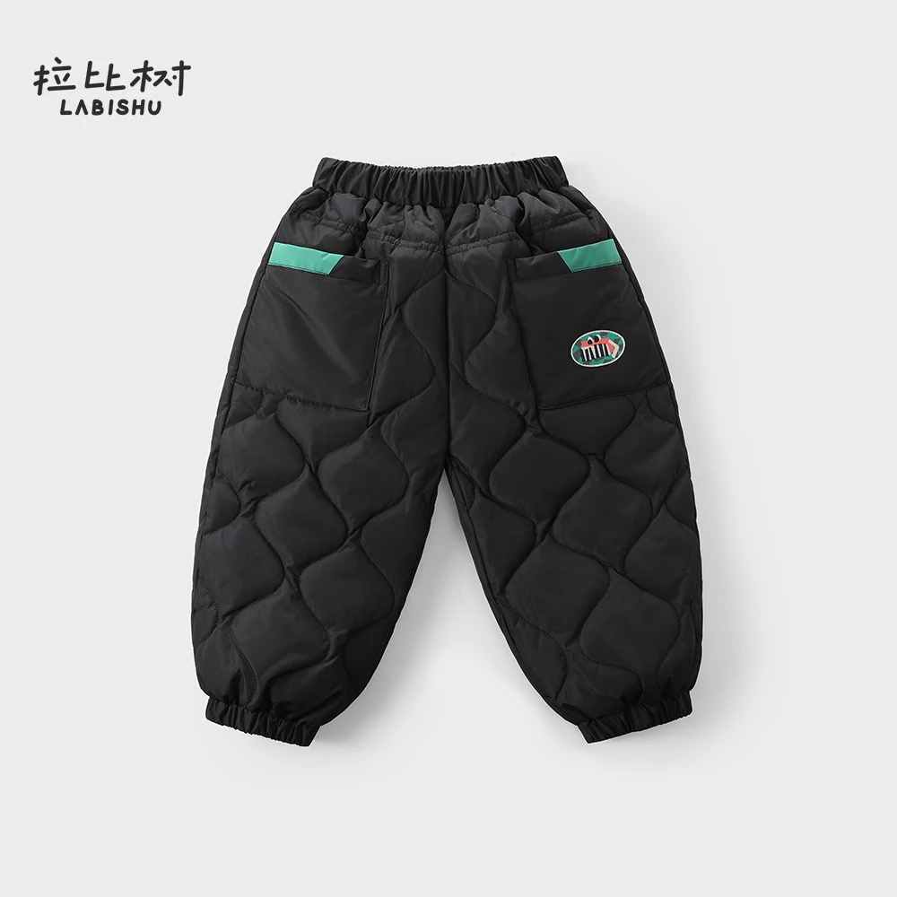 拉比树【三防】男童羽绒裤2024冬季宝宝保暖长裤儿童秋冬卡通休闲裤